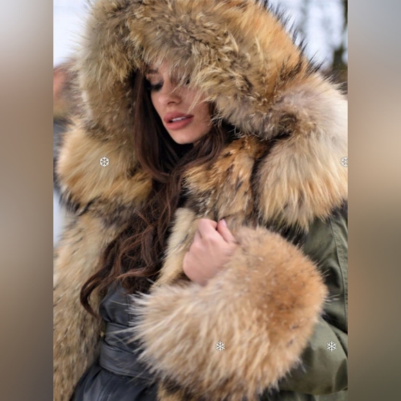 Olive Green Faux Fur Trim Parka Coat - Picture 3 of 15